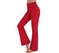 RIOJOY Women Stretch Bootleg Trousers Casual Wear Elasticated High Waist Bootcut Yoga Pants , Red, L