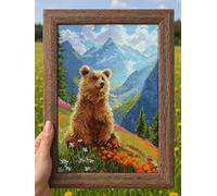 RIOLIS Clumsy Bear 2344 Counted Cross Stitch Kit, Bear in Mountain Meadow Design, 8.25 x 11.75 Inch Embroidery Kit for Adults, Needlework Craft Kit for Beginners and Advanced Stitchers