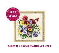 RIOLIS Counted Cross Stich Kit 1516 Pansy Medley- Colorful Fresh Flower Bouquet