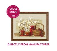 RIOLIS Counted Cross Stitch Kit 1122 Tea- Tea Table and Beautiful White Flowers