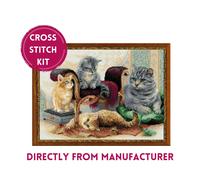 RIOLIS Counted Cross Stitch Kit 1327 Feline Family- Kittens with their Mother