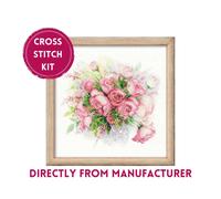 RIOLIS Counted Cross Stitch Kit 1335 Watercolor Roses - Pink & Green Bouquet