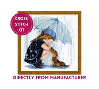 RIOLIS Counted Cross Stitch Kit 1720 Under My Umbrella - Little Girl and a Dog