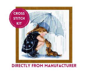 RIOLIS Counted Cross Stitch Kit 1720 Under My Umbrella - Little Girl and a Dog