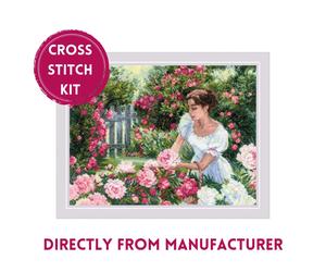RIOLIS Counted Cross Stitch Kit 2115 In the Garden - Beautiful Lady & Flowers