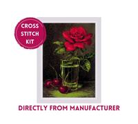 RIOLIS Counted Cross Stitch Kit 2123 Rose and Sweet Cherry, Red Flower & Berry