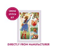 RIOLIS Counted Cross Stitch Kit 2201 Apple Day - Cute Girl & Red Garden Fruits