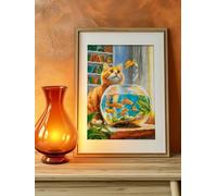 RIOLIS Counted Cross Stitch Kit 2218 Ginger Observer- Orange Cat & a Fish tank