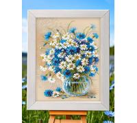 RIOLIS Counted Cross Stitch Kit 2249 Daisies & Cornflowers, Wildflower Bouquet