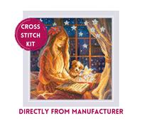 RIOLIS Counted Cross Stitch Kit 2262 Magic Book, Girl & Dog Reading in the Night