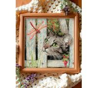 RIOLIS Counted Cross Stitch Kit 2289 Who are you? Kitten Looking at a Dragonfly