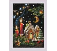 Riolis Counted Cross Stitch Kit 6"X8.25"-Gingerbread Tale | Christmas pattern, 14 pts black Zweigart Aida, 21 wool/acrylic colours, beginner to intermediate, grid and needle included
