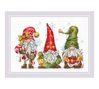 RIOLIS - Jolly Gnomes 2234, Christmas Cross Stitch Kits 11¾"x8¼, Cross Stitch Kits for Beginners & Advanced, Cross Stitch Kits for Adults, Counted Stitching Kits, Embroidery Kit Christmas