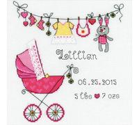 Riolis Cross Stitch Kit - Baby Boy or Girl Pram Sampler, Birth