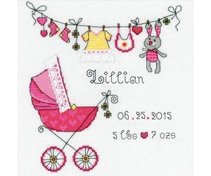 Riolis Cross Stitch Kit - Baby Boy or Girl Pram Sampler, Birth