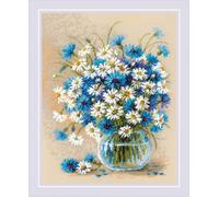 RIOLIS - Daisies and Cornflowers 2249, Floral Cross Stitch Kits 9½"x11¾, Cross Stitch Kits for Beginners & Advanced, Crossstitching Kits Adult, Counted Stitching Kits, Embroidery Kit