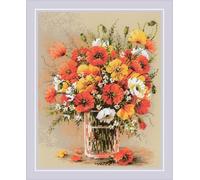 RIOLIS - Field Poppies 2306, Cross Stitch Kits 9½"x11¾, Floral Cross Stitch Kits for Beginners & Advanced, Crossstitching Kit Adult, Flowerd Embroidery Counted Stitching Kit