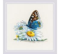 RIOLIS - Fragile Beauty 2220, Floral Cross Stitch Kits 6"x 6", Cross Stitch Kits for Beginners & Advanced, Crossstitching Kits Adult, Counted Stitching Kits, Butterfly Embroidery Kit