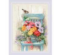 RIOLIS - Garden Flowers 2299, Floral Cross Stitch Kits 11¾"x15¾, Cross Stitch Kits for Beginners & Advanced, Crossstitching Kit Adult, Embroidery Counted Stitching Kit