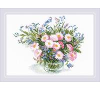 RIOLIS - Gentle Daisies 2277, Cross Stitch Kits 11¾"x8¼, Cross Stitch Kits for Beginners & Advanced, Crossstitching Kit Adult, Floral Embroidery Counted Stitching Kit