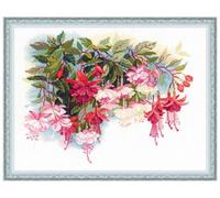 Riolis Kreuzstich-Set Fuchsie, Zählmuster | Floral design, 14 ct white Zweigart Aida, 25 wool/acrylic colors, intermediate level, chart & needle included
