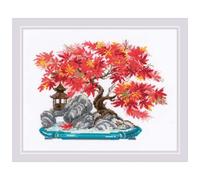 Riolis Kreuzstich Set Herbst Bonsai, Zählmuster, 30x24cm | 14 ct white Zweigart Aida, 16 wool/acrylic colors, intermediate level, chart & needle included, embroidery gift kit