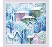 RIOLIS - Panel/Cushion Town 2247, Cross Stitch Kits 15¾"x15¾, Cross Stitch Kits for Beginners & Advanced, Crossstitching Kits Adult, Counted Stitching Kits, Winter Embroidery Kit