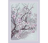 RIOLIS - Plum Blossom 2298, Natura Blackwork Set 21 x 30 cm, Black Embroidery Kit, Embroidery Drawings, Embroidery Kit, Blackwork Embroidery Kit