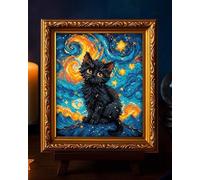 RIOLIS - Starry Cat 2288, Cat Cross Stitch 15 x 18 cm, Cross Stitch Kit, Embroidery Drawings, Embroidery Kit, Animals Cross Stitch Kit