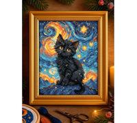 RIOLIS - Starry Cat 2288, Cat Cross Stitch 15 x 18 cm, Cross Stitch Kit, Embroidery Drawings, Embroidery Kit, Animals Cross Stitch Kit