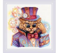 RIOLIS - Steampunk Cat 2278, Cross Stitch Kits 7¾"x7¾, Cross Stitch Kits for Beginners & Advanced, Crossstitching Kit Adult, Animals Embroidery Counted Stitching Kit