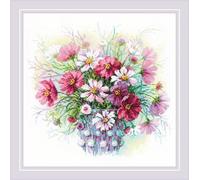 RIOLIS Watercolor Cosmos 2228, Floral Cross Stitch Kit 11¾"x11¾, Cross Stitch Kits for Beginners & Advanced, Crossstitching Kits Adult, Counted Stitching Kits, Embroidery Kit