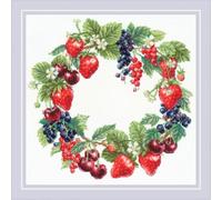 RIOLIS - Wreath with Berries 2323, Floral Cross Stitch Kits 11¾"x11¾, DYI Gift, Nature Embroidery Counted Stitching Kit
