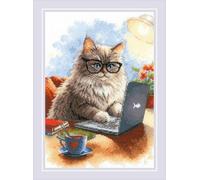 RIOLIS - Writer of Meowmoirs 2263, Cats Cross Stitch Kits 8¼"x11¾, Cross Stitch Kits for Beginners & Advanced, Crossstitching Kits Adult, Counted Stitching Kits, Cats Embroidery Kit