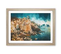 Riomaggiore Cinque Terre In Italy In Abstract Modern Art Framed Print | A2 Oak Framed Wall Art | Ready to Hang | Abstract Fantasy Picture | Living Room Bedroom Lounge Office