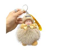RioMan Sleeping doll fox fur pendant keychain fur ball decorative bag women's jewelry pendant plush accessories car keychain (Color : Khaki)