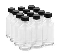 Rionisor 2OZ Small Glass Bottles with Lids and Funnels, 60ml Boston Round Glass Bottles, Leakage-Proof Mini Travel Bottle, Perfect for Diy Essential Oils, Perfumes, Whiskey and Juices, 12 Pack Clear