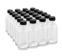Rionisor 2OZ Small Glass Bottles with Lids and Funnels, 60ml Boston Round Glass Bottles, Mini Bottle, Perfect for Diy Essential Oils, Perfumes, Whiskey and Juices, 24 Pack Clear