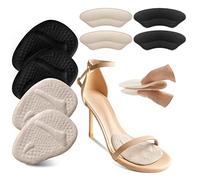 Riootlnm Metatarsal Pads, Ball of Foot Cushions, Heel Pads Inserts for Too Big Shoe, Reduce Foot Pain, No Slip Heel Grips Liners Shoe Pads for Loose Shoe, Blisters, Beige+Black, One Size