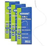 RioRand 3-in-1 Dental Floss for Braces - 80 Pre-Cut Strands with Floss Threaders | Orthodontic Floss for Effective Cleaning 240 Count (Pack of 3)