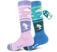 RIOROO 2 Pairs Kids Ski Socks Merino Wool Thick Thermal Padded Long Ski Sock，Snow Socks Over the Calf Winter Outdoor Socks Skating Hiking