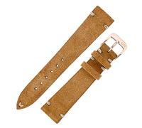 RIOS1931 Hudson Genuine Suede Leather Watch Strap in Cognac (22mm (18mm Buckle), Rose Gold Buckle)