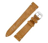 RIOS1931 Hudson Genuine Suede Leather Watch Strap in Cognac (22mm (18mm Buckle), Silver Buckle)