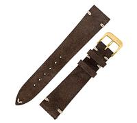RIOS1931 Hudson Genuine Suede Leather Watch Strap in Mocha (20mm (16mm Buckle), Gold Buckle)