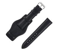RIOS1931 TULA Genuine Russia Leather Bund-Style Watch Strap in Black (18mm, Silver Buckle)