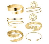 RIOSO 6 Pieces Arm Cuff Upper Arm Band Cuff Bracelet Bangle for Women Silver Gold Adjustable Armband Set, 3.35 inches, Silver