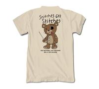 Riot Society Men's Short Sleeve Graphic and Embroidered Fashion T-Shirt, Dro X Riot Society Snitches Get Stitches (Sand), S