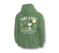 Riot Society Womens Graphic and Embroidered Hoodie Hooded Sweatshirt, Peanuts Snoopy Take a Hike (Comfort Colors) (Military Green), S