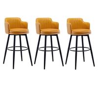 RiouPsithuric Bar Stools,Set of 3 Swivel Stools 26" High with Low Back & Arms, Nappa Leather Upholstered Seat, Chrome Pedal, Ideal for Kitchen Islands, Bars, Pubs, Lounges