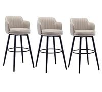 RiouPsithuric Bar Stools,Set of 3 Swivel Stools, 26 Inch High with Low Back & Arms, Nappa Leather Upholstered Seat, Chrome Base, Perfect for Kitchen Island, Bars, Lounges, and Pubs.